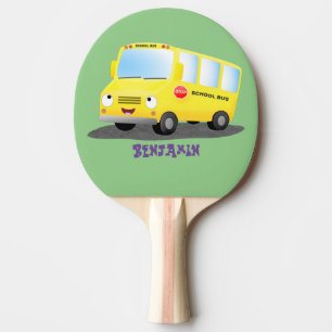Cute happy yellow school bus cartoon ping pong paddle