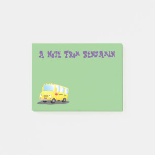Cute happy yellow school bus cartoon post-it notes