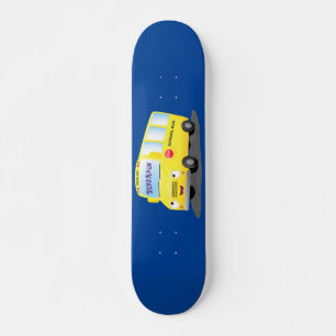 Cute happy yellow school bus cartoon skateboard