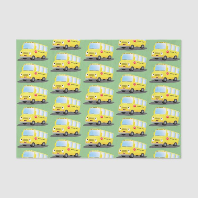 Cute happy yellow school bus cartoon tissue paper (Front)