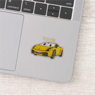 Cute happy yellow sports car cartoon