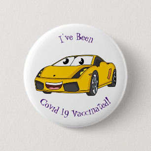 Cute happy yellow sports car cartoon 6 cm round badge