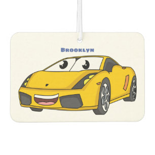 Cute happy yellow sports car cartoon air freshener