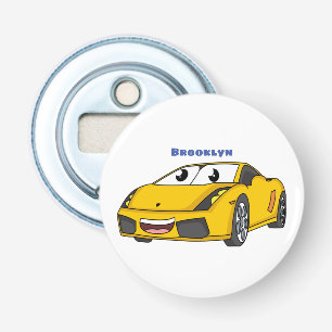 Cute happy yellow sports car cartoon bottle opener