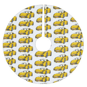 Cute happy yellow sports car cartoon brushed polyester tree skirt