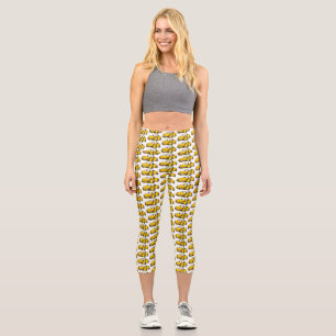 Cute happy yellow sports car cartoon capri leggings