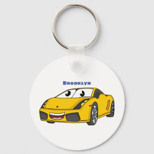Cute happy yellow sports car cartoon key ring