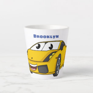 Cute happy yellow sports car cartoon latte mug