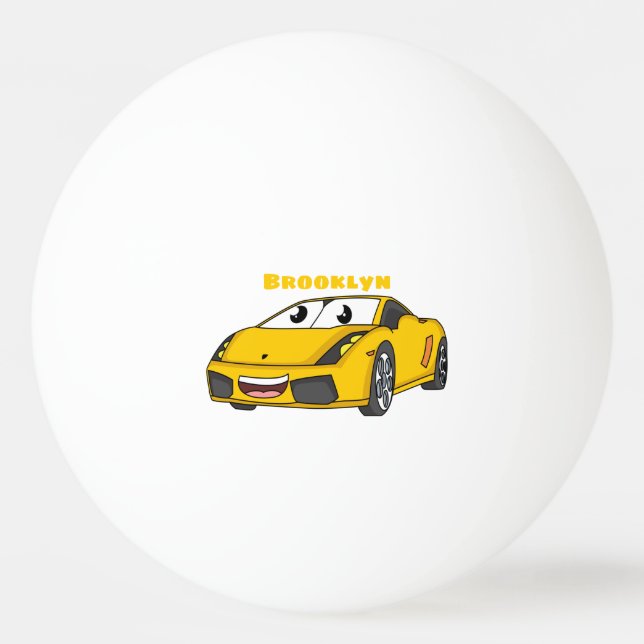 Cute happy yellow sports car cartoon ping pong ball (Front)