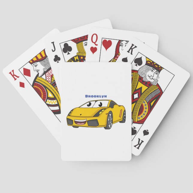 Cute happy yellow sports car cartoon playing cards (Back)
