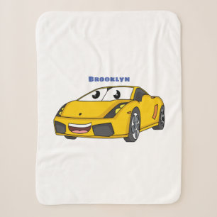 Cute happy yellow sports car cartoon sherpa blanket