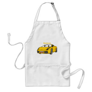 Cute happy yellow sports car cartoon standard apron