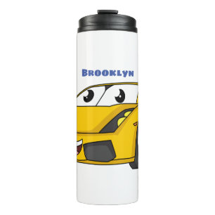 Cute happy yellow sports car cartoon thermal tumbler