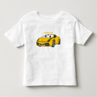 Cute happy yellow sports car cartoon