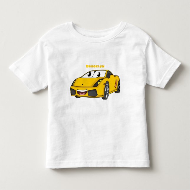 Cute happy yellow sports car cartoon toddler T-Shirt (Front)