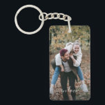 Cute Happy You And Me In Love Classy Elegant Quote Key Ring<br><div class="desc">Cute romantic Love and Forever text written in a stylish elegant typography font. With option to personalise or customise with two photos and (limited) text of your choice. Unique keepsake,  birthday,  anniversary,  Valentine's Day gift,  or Christmas stocking stuffer. Easily customisable with a photograph of your choice.</div>