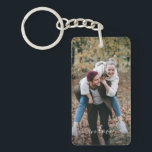 Cute Happy You And Me In Love Classy Elegant Quote Key Ring<br><div class="desc">Cute romantic Love and Forever text written in a stylish elegant typography font. With option to personalise or customise with two photos and (limited) text of your choice. Unique keepsake,  birthday,  anniversary,  Valentine's Day gift,  or Christmas stocking stuffer. Easily customisable with a photograph of your choice.</div>