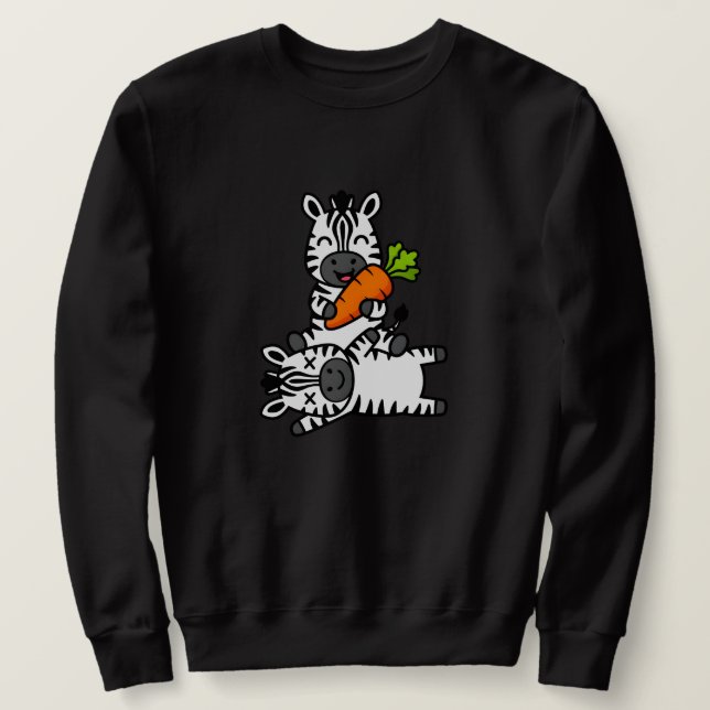 Cute Happy Zebra with Carrot Cartoon Fun Animal Sweatshirt (Design Front)