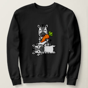 Cute Happy Zebra with Carrot Cartoon Fun Animal Sweatshirt