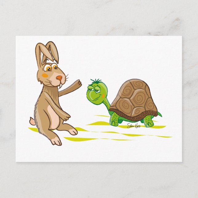 Cute Hare and Tortoise postcard (Front)