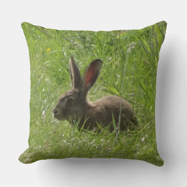 Cute Hare Close Up Throw Pillow (Front)