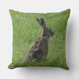Cute Hare in Grass Throw Pillow