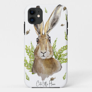 Cute hare with a background of apples and mushroom iPhone 11 case
