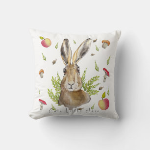 Cute hare with a background of apples and mushroom cushion