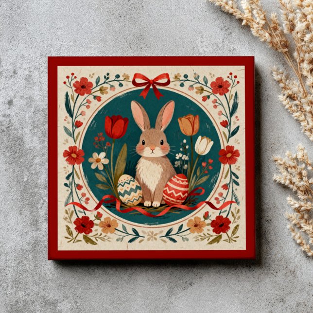 Cute Hare with Eggs& Flowers Botanical Easter  Ceramic Tile (Creator Uploaded)