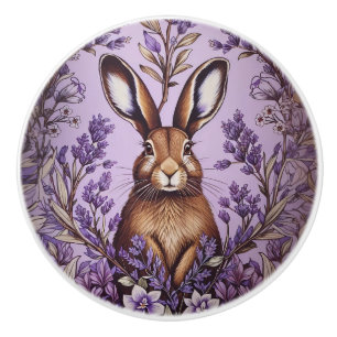 Cute Hare With Lavender William Morris Inspired  Ceramic Knob