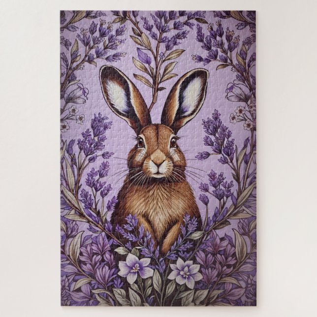 Cute Hare With Lavender William Morris Inspired  Jigsaw Puzzle (Vertical)