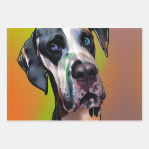 Cute Harlequin Great Dane Wrapping Paper Sheet