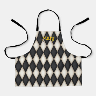 Cute Harlequin Pattern Playful Personalised Name Apron