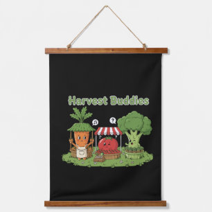 Cute Harvest Buddies Vegetable Friends Farmer's  Hanging Tapestry