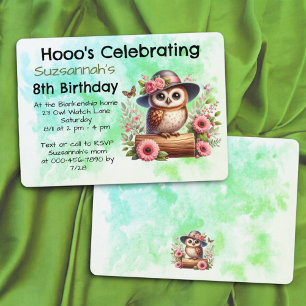 Cute Hat Wearing Owl Sitting On a Log Invitation