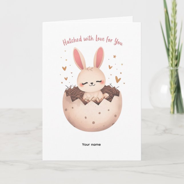 Cute Hatched Bunny with Love Card (Front)