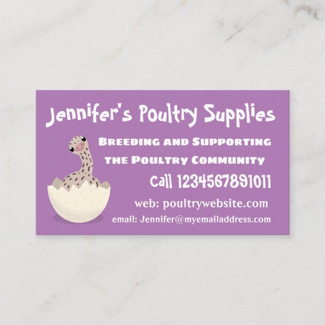 Cute hatching baby ostrich cartoon illustration business card (Front)