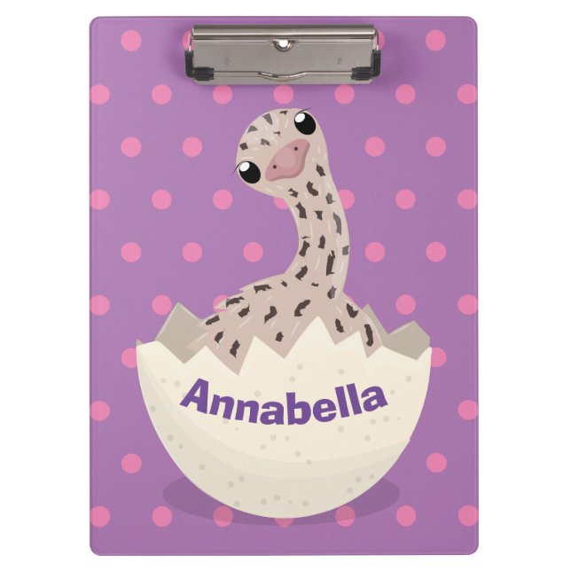 Cute hatching baby ostrich cartoon illustration clipboard (Front)