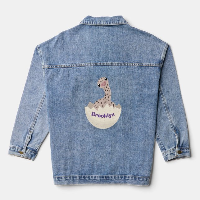 Cute hatching baby ostrich cartoon illustration denim jacket (Back)