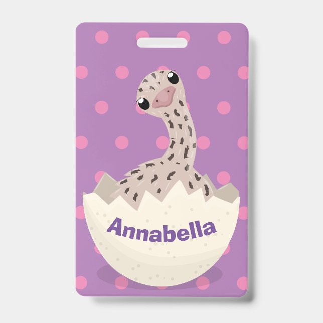 Cute hatching baby ostrich cartoon illustration ID badge (Front)