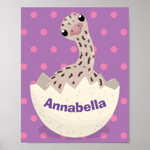 Cute hatching baby ostrich cartoon illustration poster