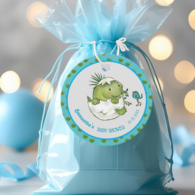 Cute Hatching Dino Baby Shower Favour Tag  (Cute Hatching Dino Baby Shower Favor Tag )