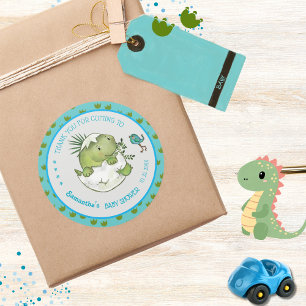 Cute Hatching Dino Custom Baby Shower Thank You Classic Round Sticker