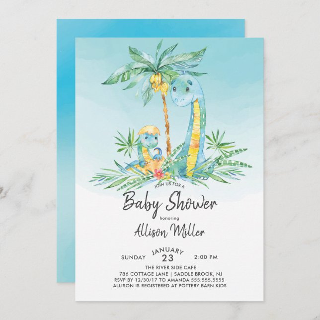 Cute Hatching Dinosaur Baby Boy Shower Invitation (Front/Back)