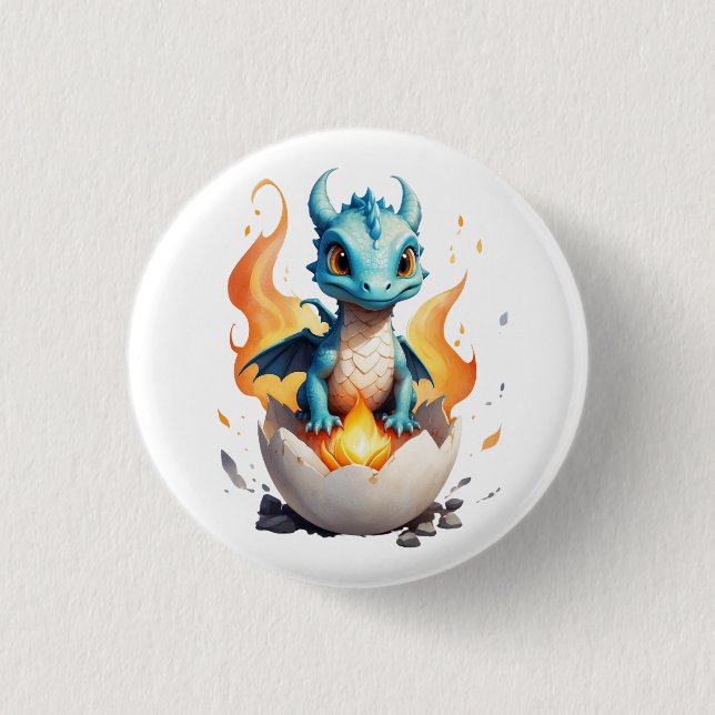 Cute Hatching Dragon Fantasy Button (Front)