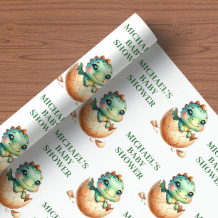 Cute Hatching Soon Baby Dino Shower Wrapping Paper