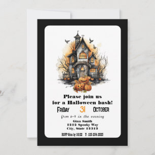 Cute Haunted House Halloween Bash Party Invitation