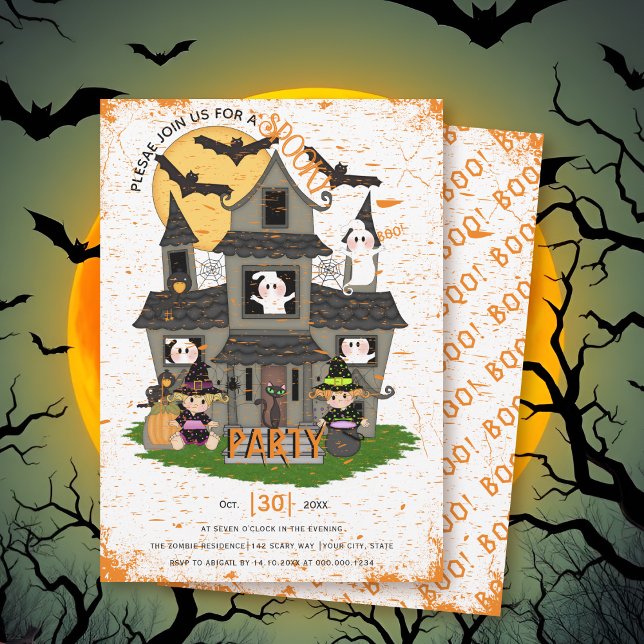 Cute haunted house with ghosts Halloween party Invitation (Creator Uploaded)