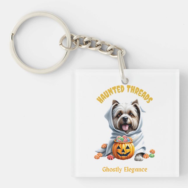 Cute Haunted Treats Yorkie Pup Adorable Halloween Key Ring (Front)