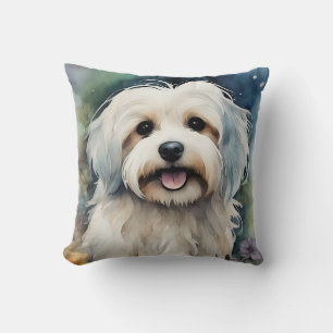 Cute Havanese Dog in Watercolor  Cushion